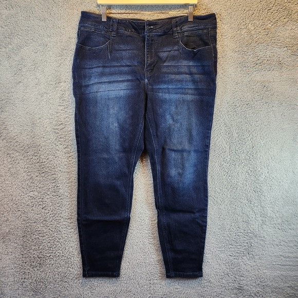Kancan Jeans Womens 20 Blue Denim Cotton Stretch‎ High Rise Tapered Leg Zip Fly - Picture 1 of 15